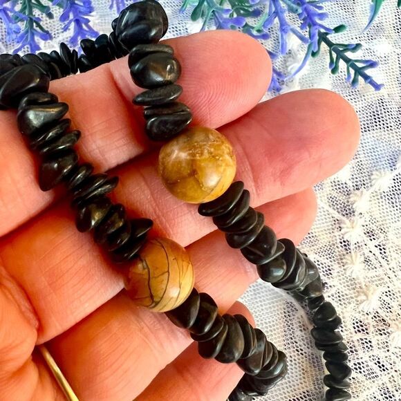 Vintage Natural Raw Black Onyx Chalcedony & Red Creek Jasper Necklace 39” - Picture 8 of 12